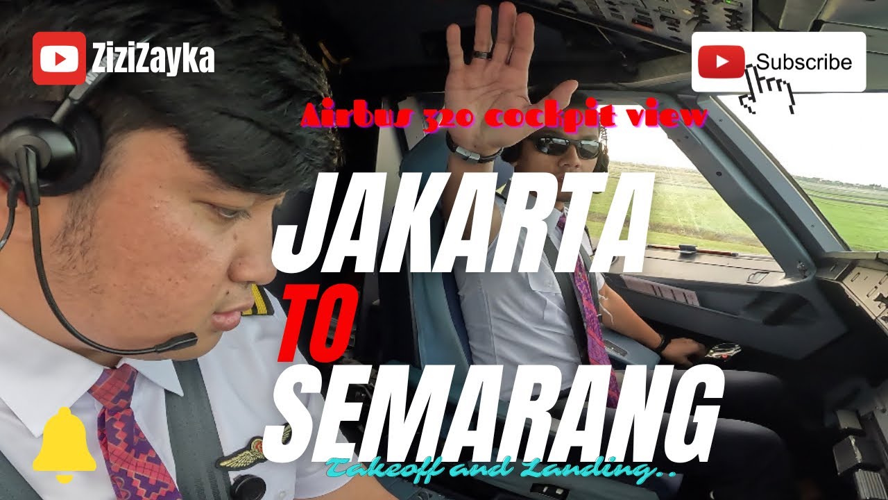 TAKEOFF AND LANDING. JAKARTA - SEMARANG. Cockpit View Airbus 320.