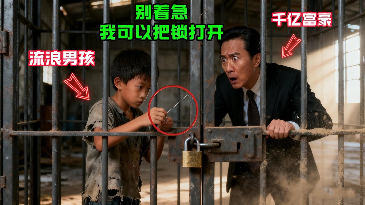 流浪男孩和千億富翁被關在同一個鐵籠裡，男孩掏出鐵絲開鎖，救了千億富翁也改冩了自己命運！故事分享#感人故事#故事频道