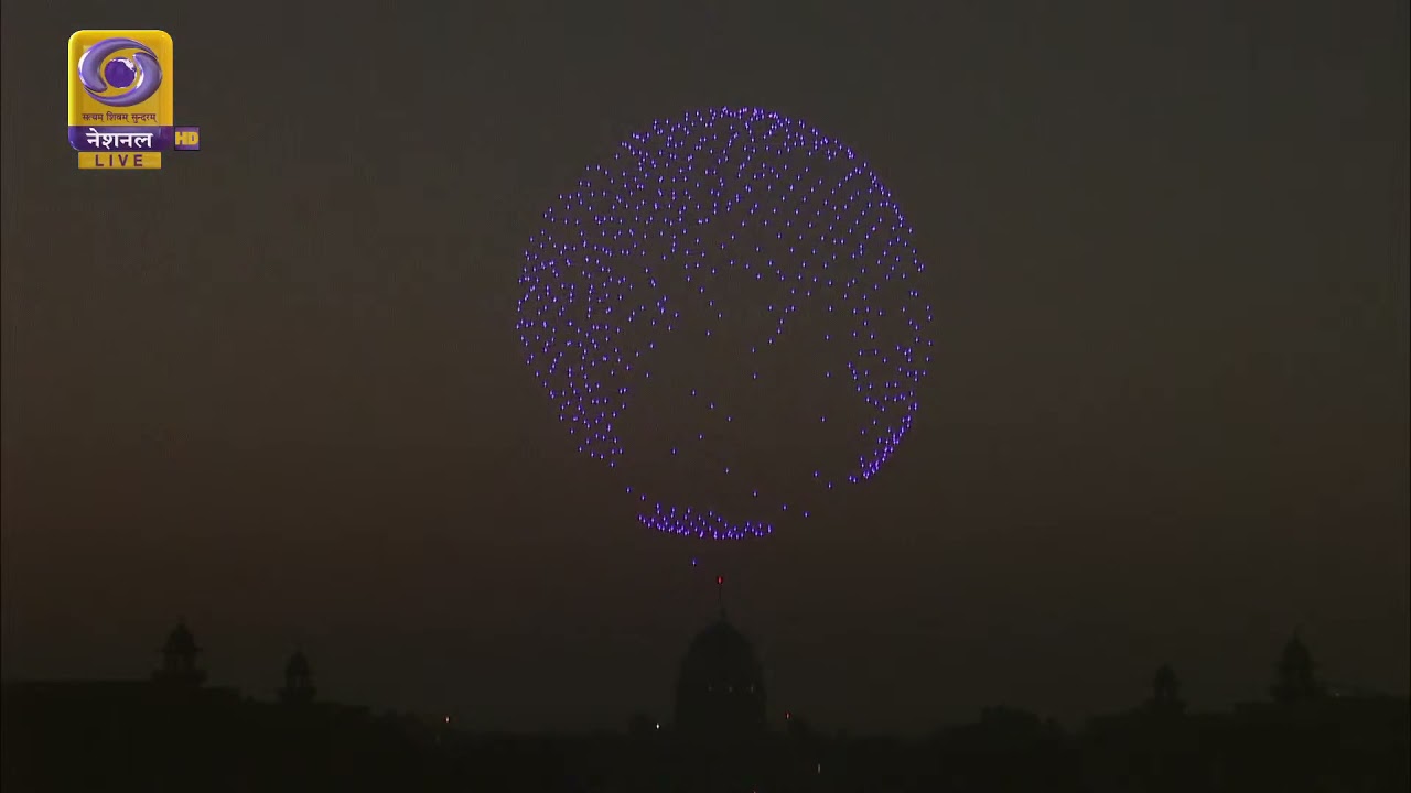 1000 Made in India drones make different formations as part of the Beating Retreat ceremony