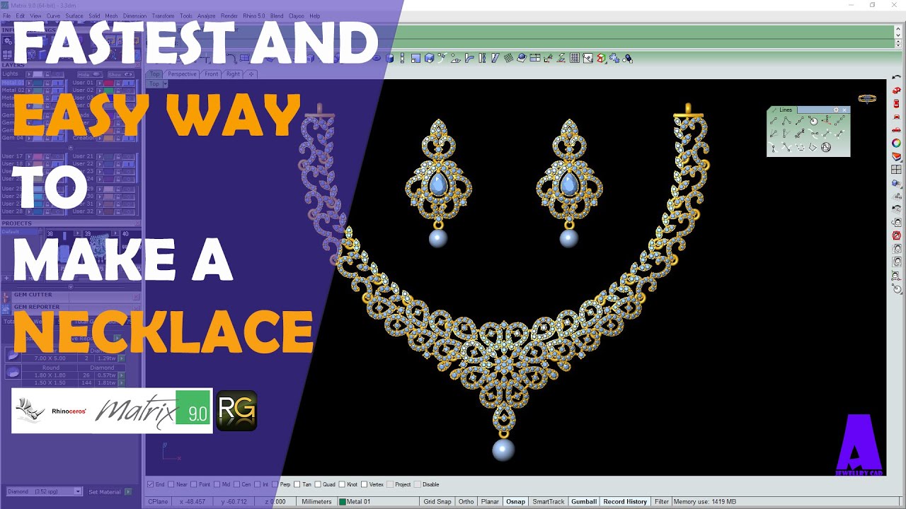 Necklace Tutorial Using Rhinoceros 3d and Gemvision matrix 7/8/9 | Jewelry Cad Design