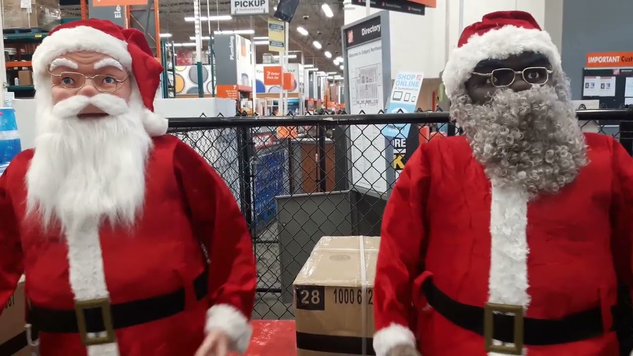 Dancing White and Black Santa