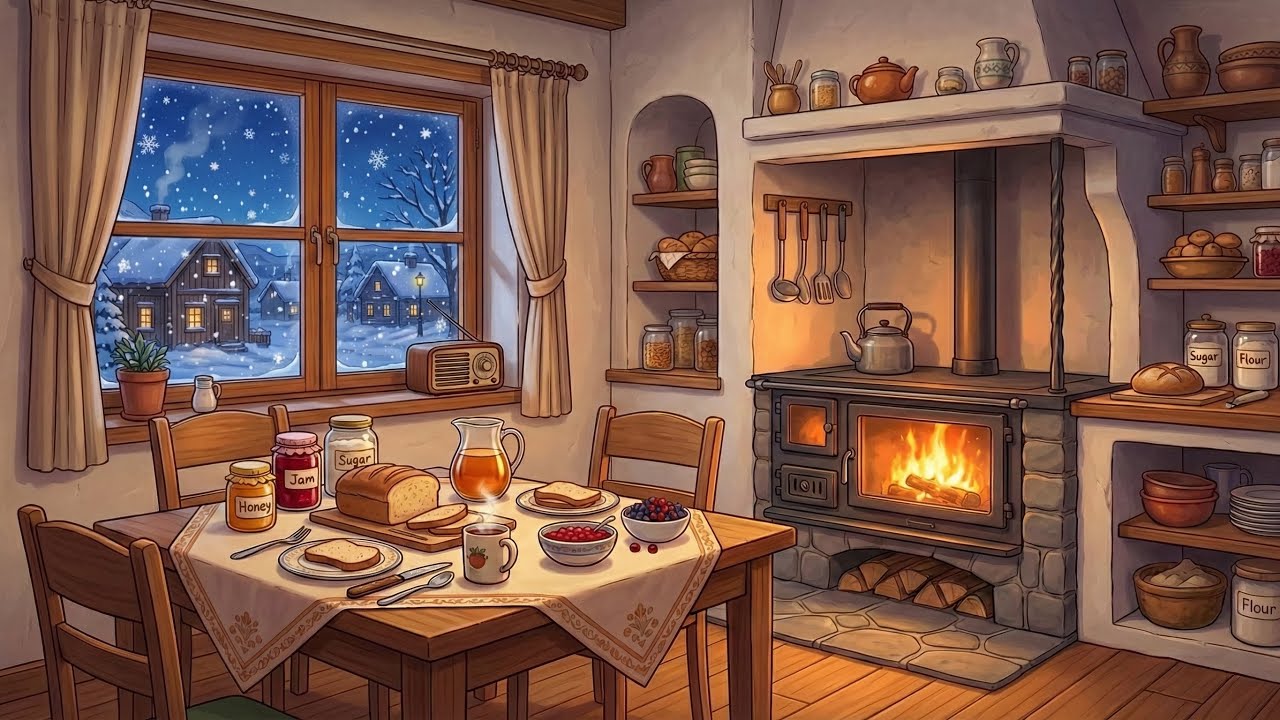 Snowy Night in a Swiss Cabin ❄️ Fireplace Ambience & Vintage Jazz for Sleep & Relax