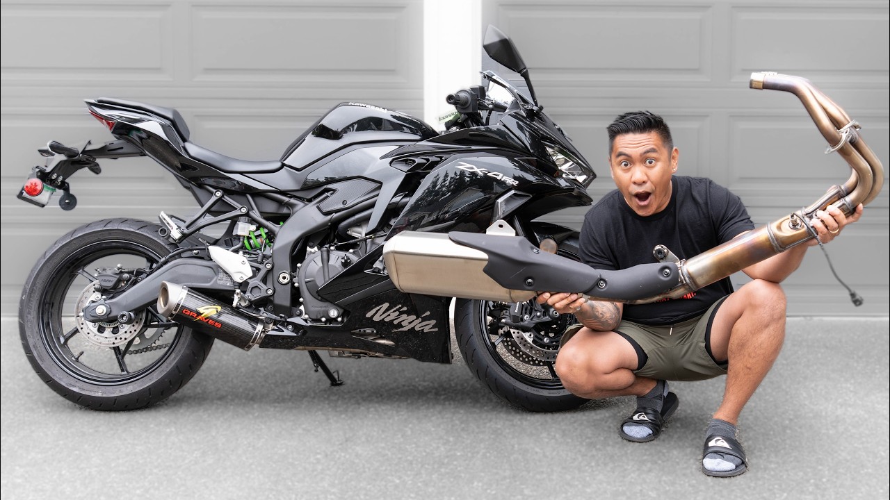 Установка полностью титанового выхлопа KAWASAKI NINJA ZX4-RR!