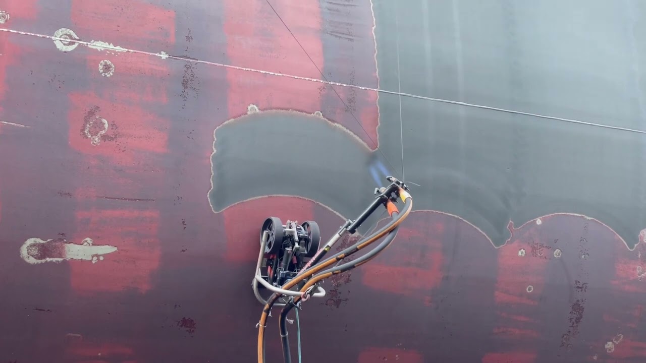 Ship Hull Steel Surface Preparation with V700 Abrasive Blasting and BlastOne SnakeBite Nozzles