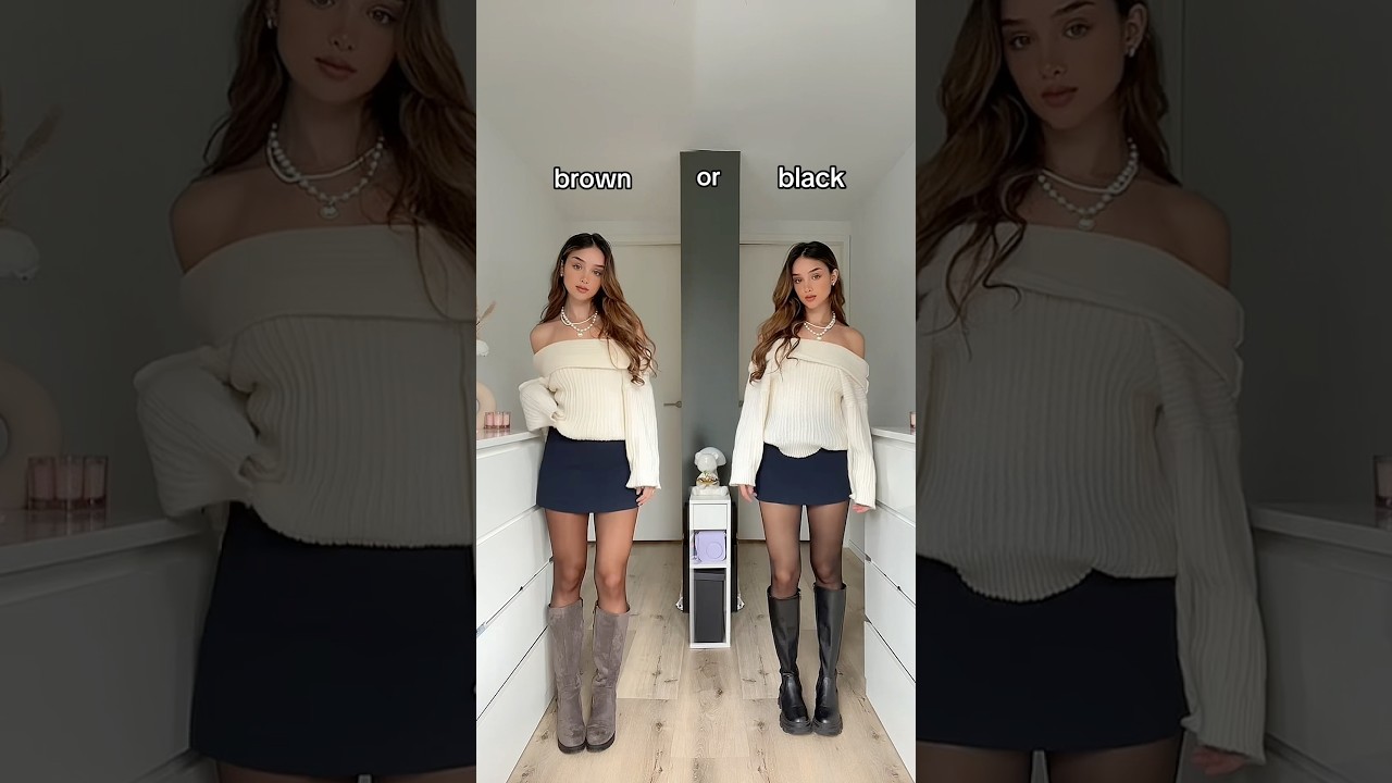 TEAM BROWN OR BLACK TIGHTS FOR FALL?🍁#feminineenergy #outfitcheck #autumn2025 #falloutfits #shorts