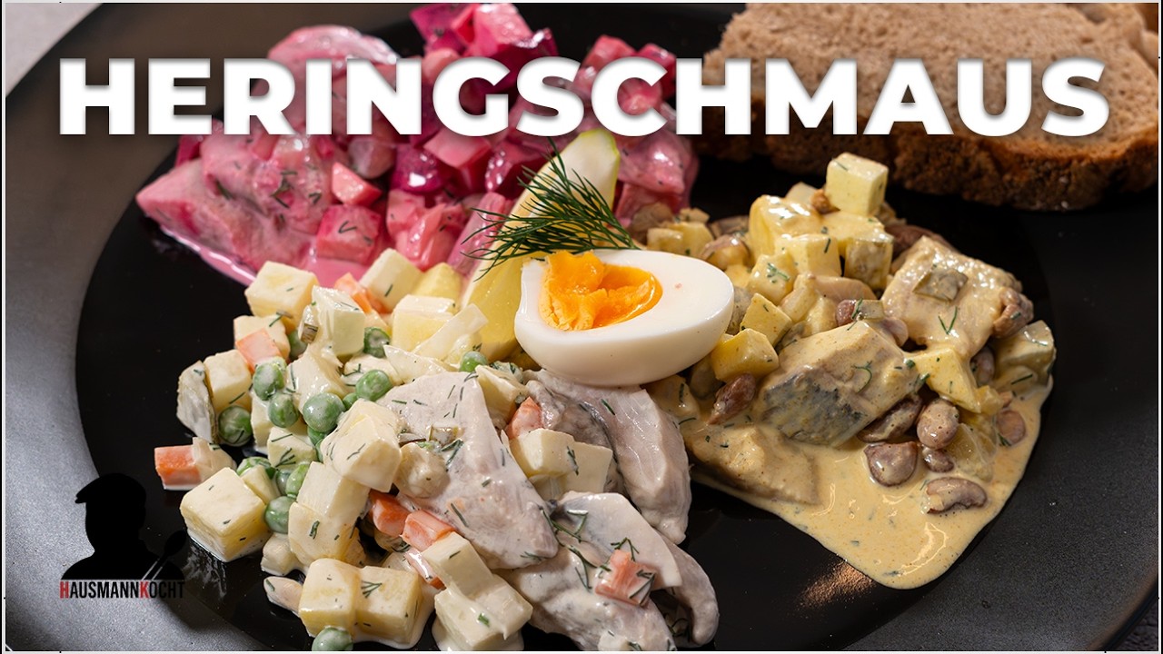 Heringssalat Rezept – Heringsschmaus in 3 Varianten (klassisch • Curry • Rote Bete)