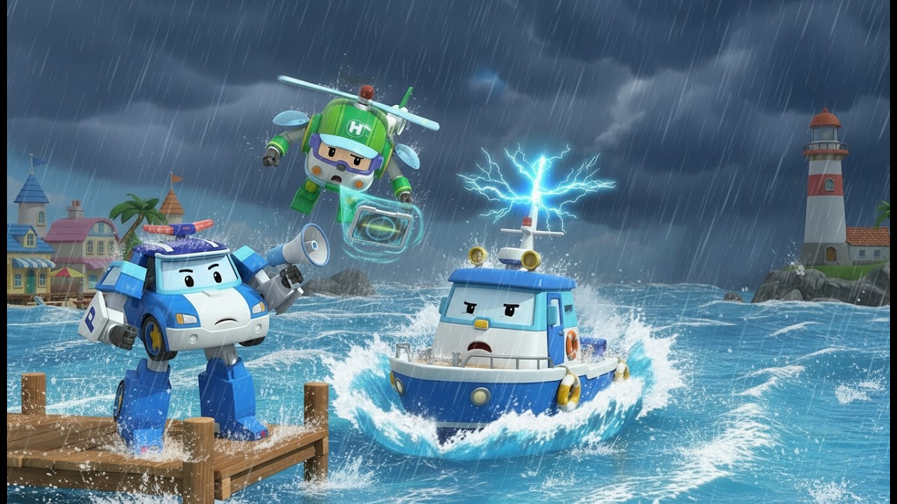 The Mystery of the Ghostly Glow! ⛈️ Harbor Safety & St. Elmo’s Fire | Robocar POLI
