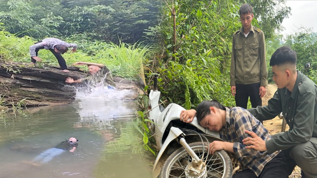 Dung was shocked when he arrived at the scene. Thuan was thrown into the river by the bad guy.