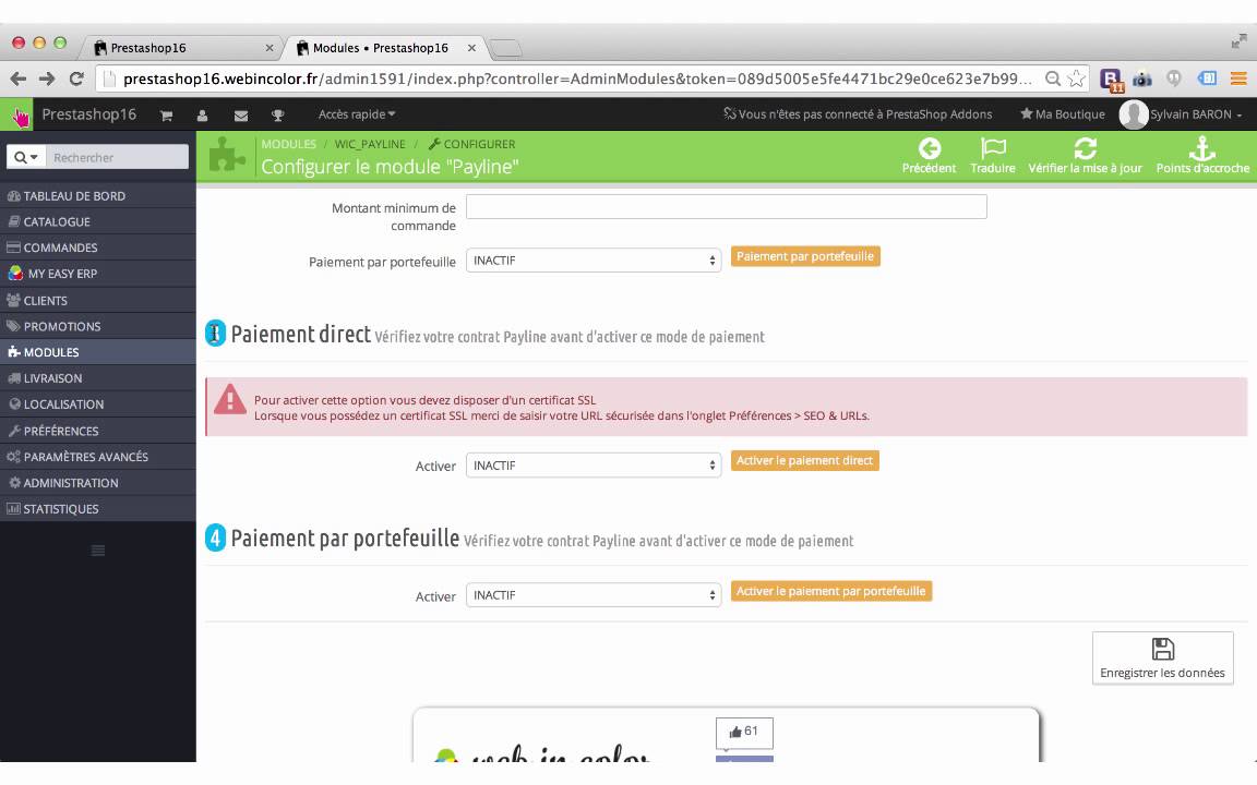 Démonstration du module Payline paiement sécurisé avancé pour Prestashop