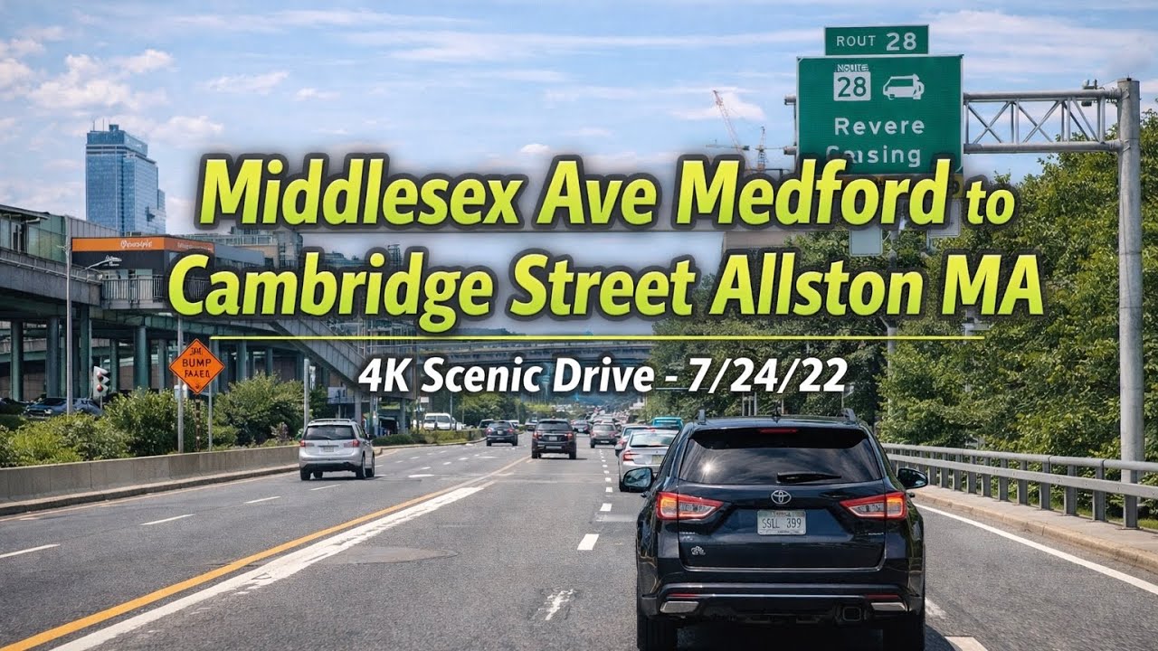 Middlesex Ave Medford to Cambridge Street Allston MA | 4K Scenic Drive - 7/24/22