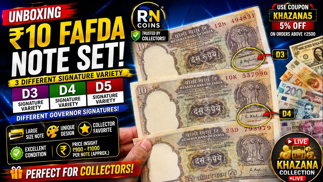 India&rsquo;s Biggest ₹10 Fafda Note 3 Signature Set Unboxing 🤑 Rare Indian Banknote Collection RN Coins