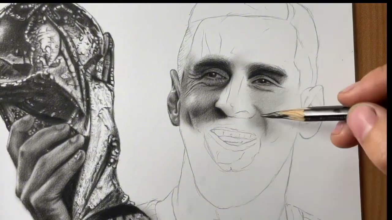 Tôi đã vẽ Messi Cầm cúp như thế này! || Messi and the cup - A Portrait You Have to See to Believe!