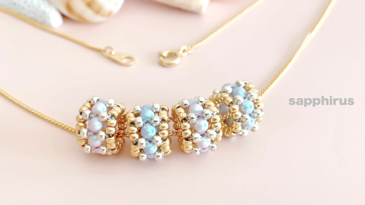 【簡単レシピ】針と糸で編むビーズロンデルの作り方☆ビーズボール・ビーズステッチ ビーズネックレス/Beaded Bead/Easy Tutorial/DIY/Bead Weaving/Necklace
