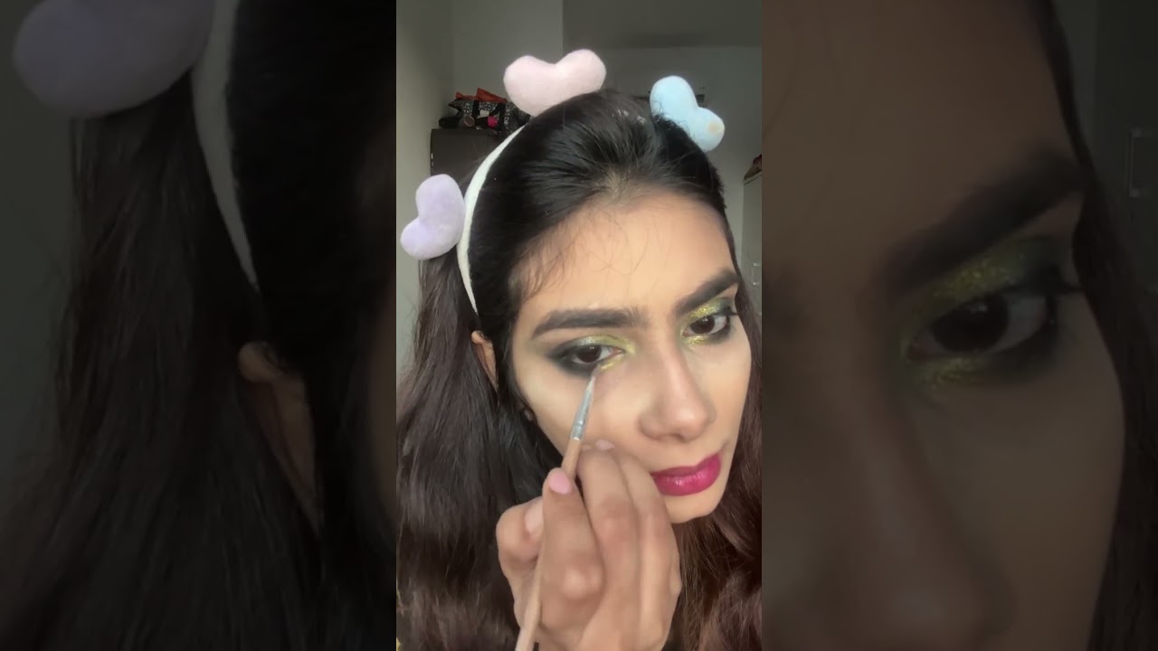Parrot green shimmery eye look 