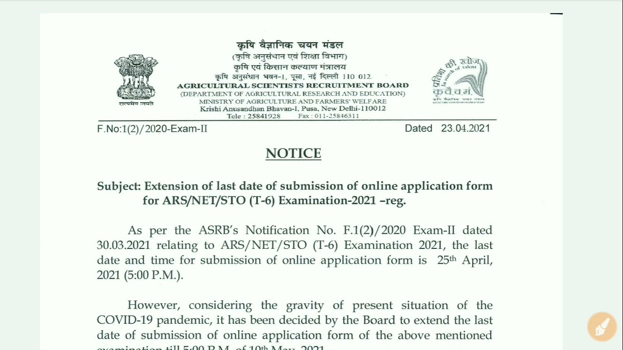 ASRB NET/ARS/STO Examination 2021 Extension Date Latest Update