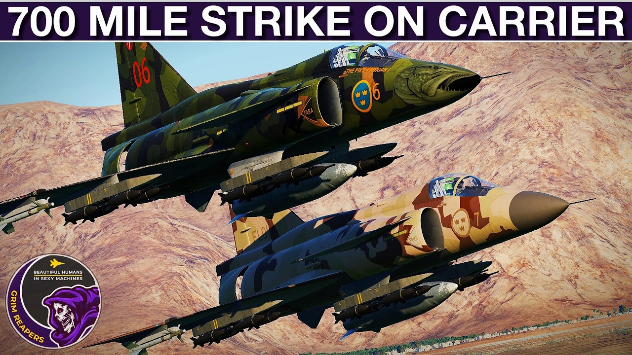 700 Mile Cold War Viggen Strike On Russian Carrier | DCS