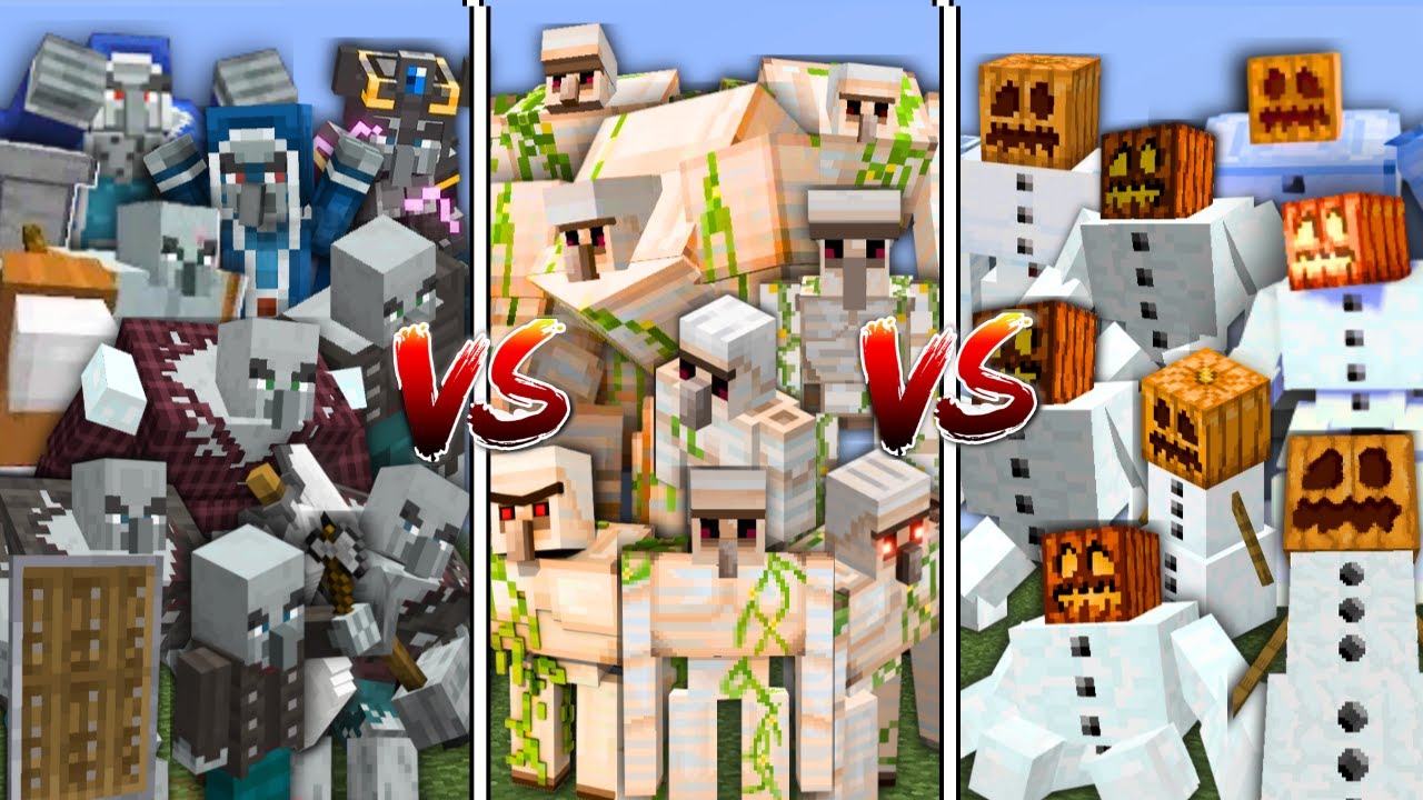 ALL ILLAGERS vs ALL IRON GOLEMS vs ALL SNOW GOLEMS in Minecraft Mob Battle