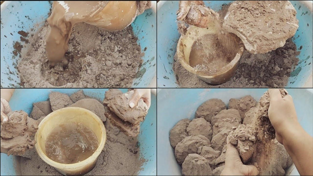 ASMR:soft dusty snappy pure mud dirt mini slabs crumble dry+dipping in water crumble/mazydar 🤤💯