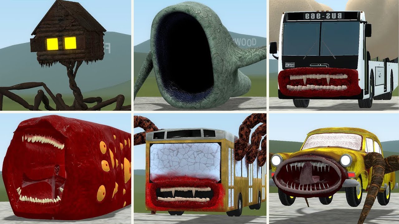 BUS EATER BUILDER, BLOOP, HOUSEHEAD BUS EATER, CAR EATER VS ALL TREVOR HENDERSON BATTLE In GMOD!