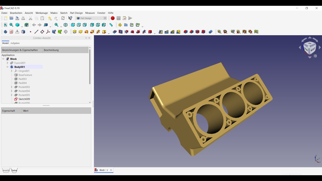 FreeCAD 0.19 V6 Engine (Block)