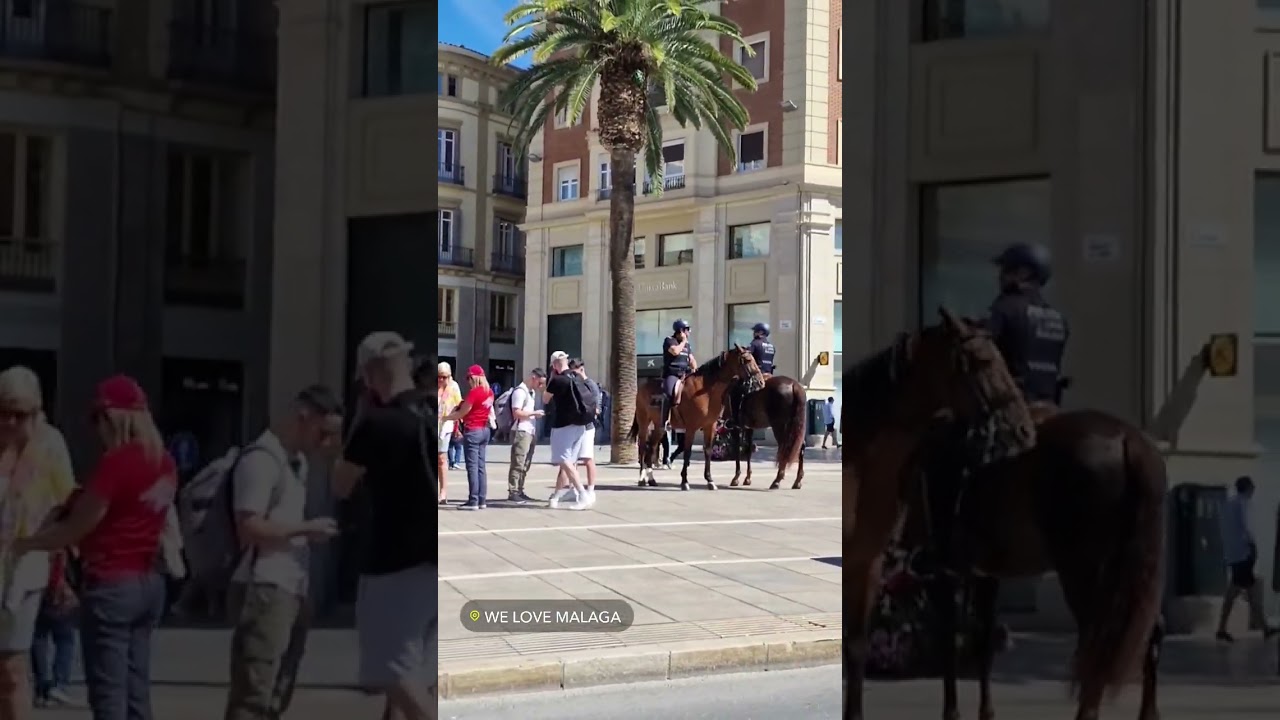 Police on horseback cross the road in Malaga Spain#spain #malaga #police #horse