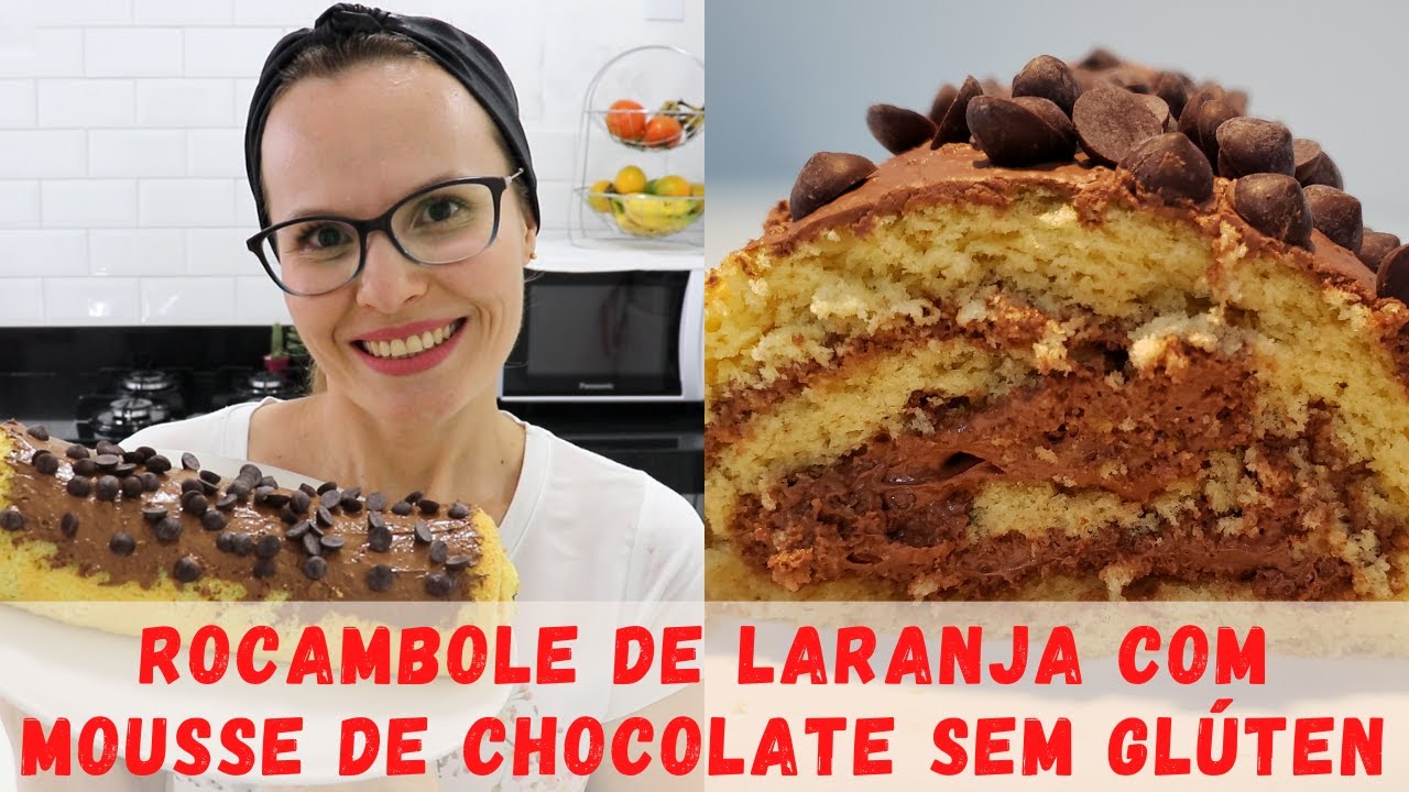 ROCAMBOLE DE LARANJA COM MOUSSE DE CHOCOLATE SEM GLÚTEN