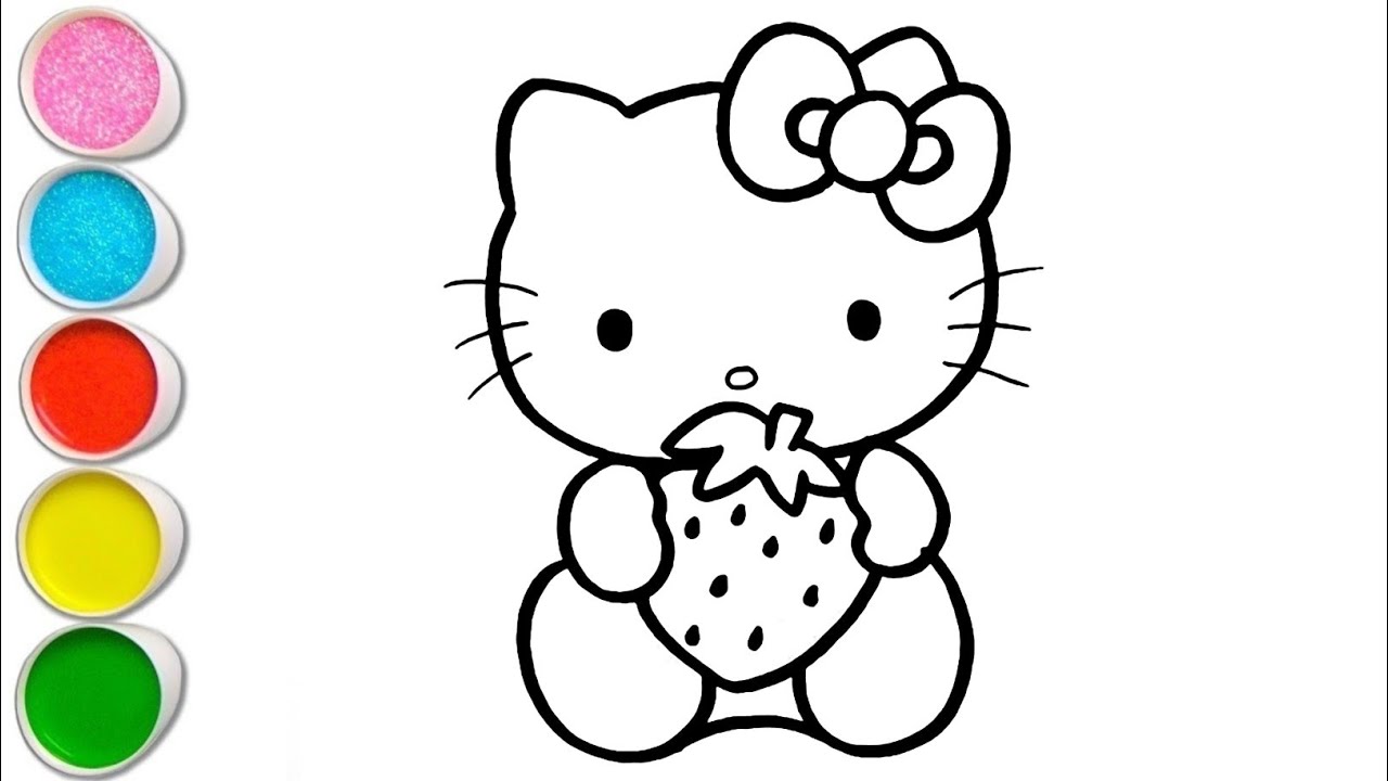 Как нарисовать Hello Kitty с клубникой для детей 🎀😸🍓 Рисование и раскрашивание Hello Kitty для детей
