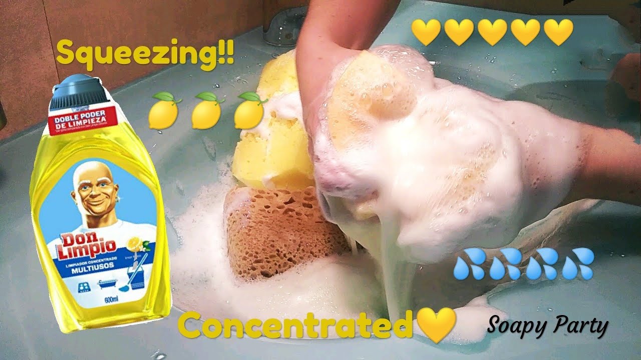 ASMR Squeezing💛 One bottle Mr Clean Lemon concentrated🍋🍋. Rinse💦💦