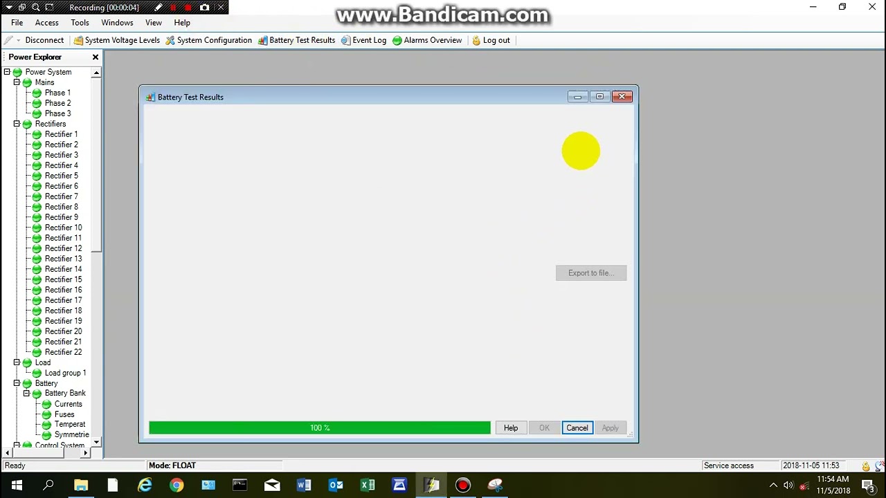 Eltek Valere (Power Suite) Battery Test Results dialog box