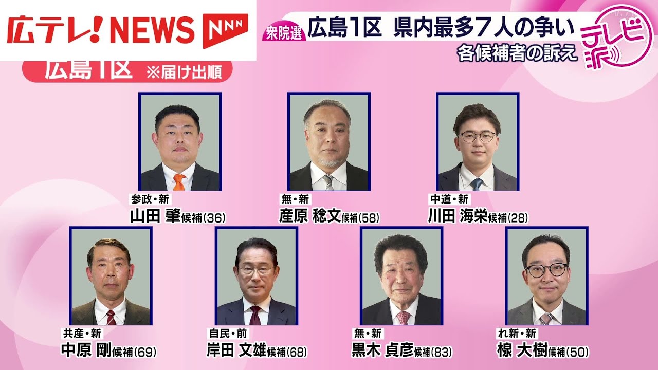 衆院選　広島１区　候補者７人の訴え