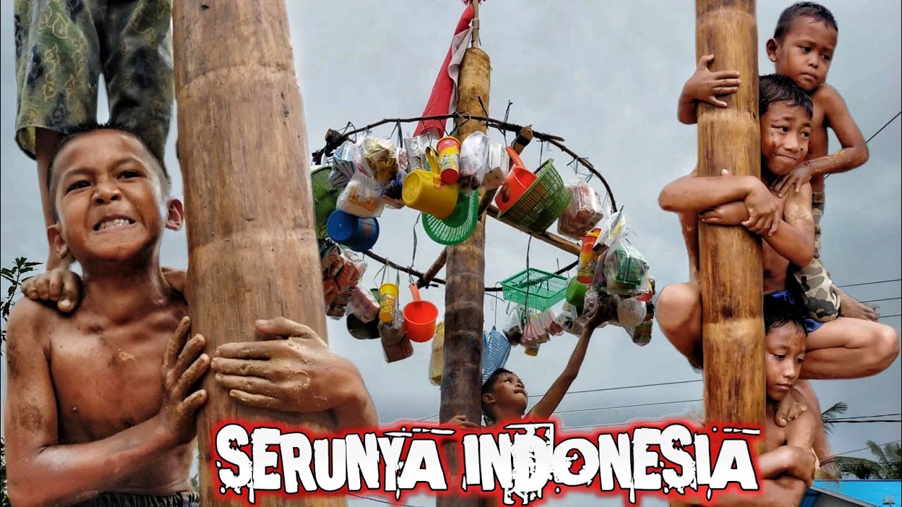 Semangat Kemerdekaan Lomba Panjat Pinang Anak 77 Republik Indonesia