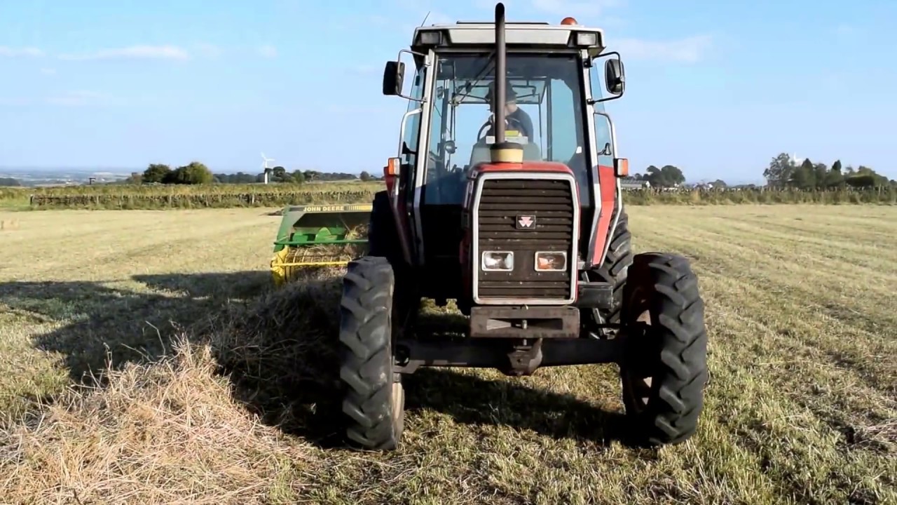 John Deere 459 with Cook Flat 8 Sledge - Massey Ferguson 3075 - Little Bale Hay 2016