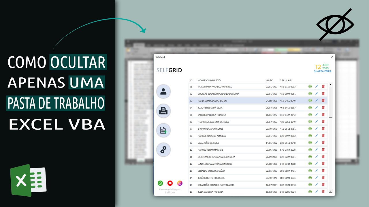Como ocultar apenas UMA pasta de trabalho no EXCEL VBA