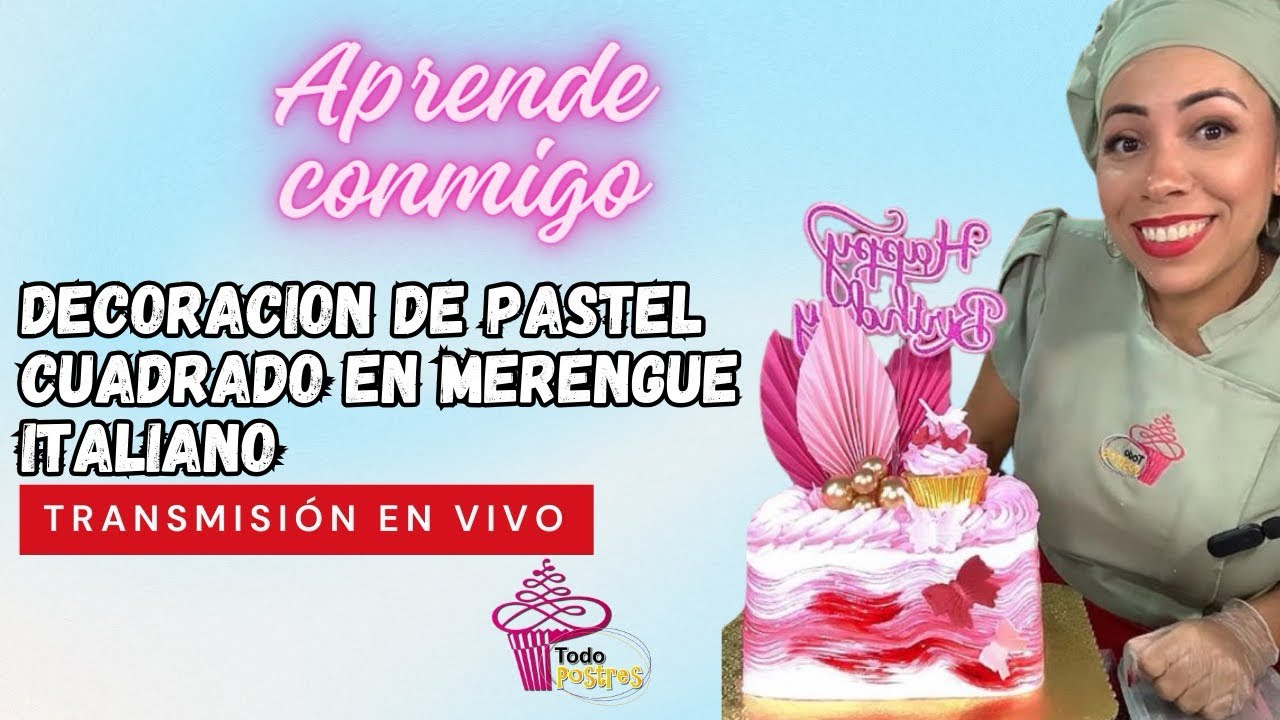 Decoración de Pastel Cuadrado en Merengue Italiano