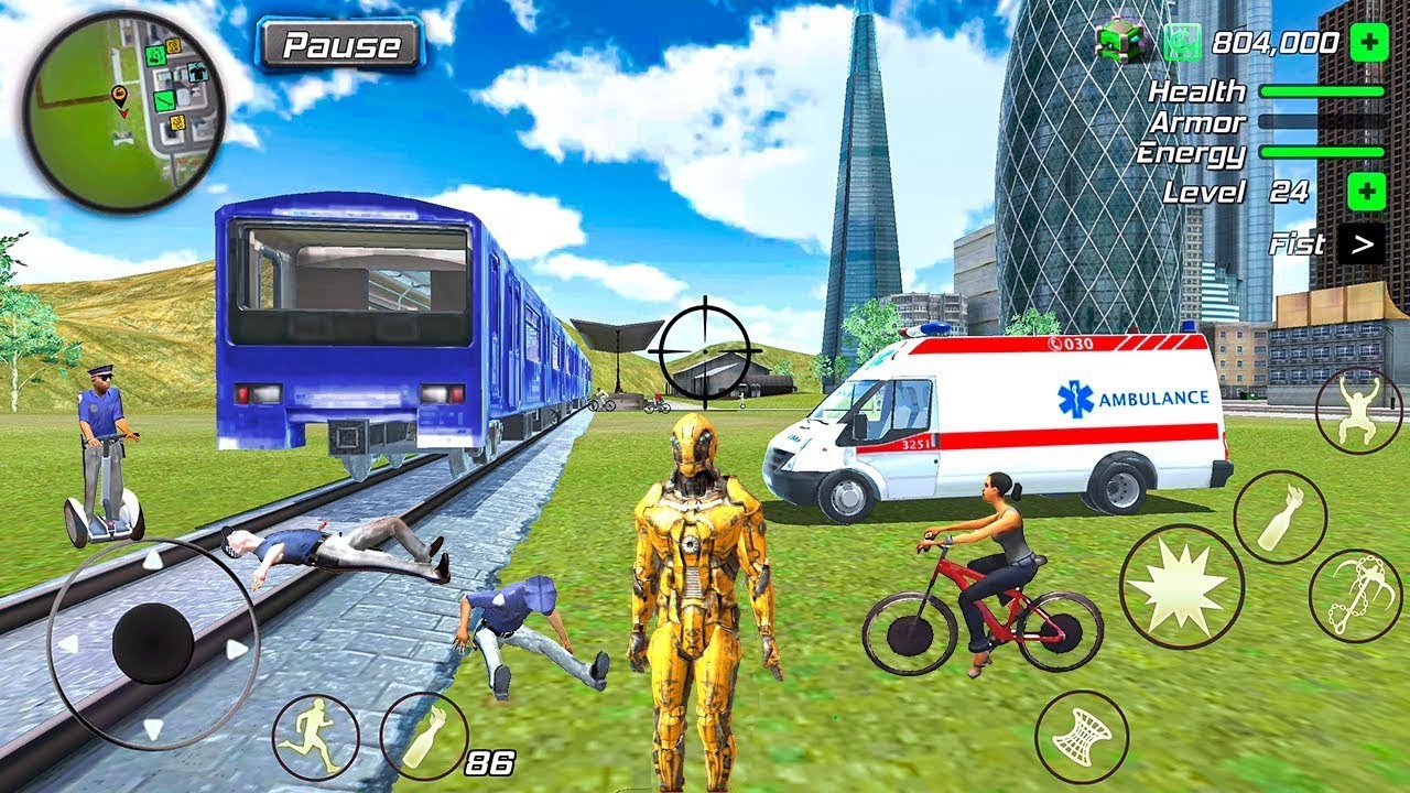 Steel Robot Hero Driving Car and Helicopter in Open City - Android GamePlay