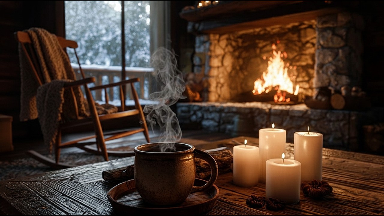 Relaxing Acoustic Guitar for Quiet Evening Rest | Cozy Rocking Chair & Fireplace (3 Hours)