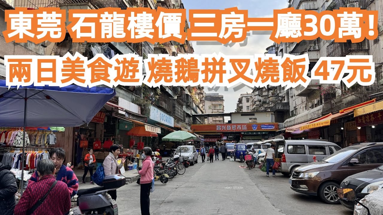 東莞！石龍！樓價！三房一廳30萬！兩日一夜！美食遊！燒鵝拼叉燒飯47元！地道美食！本地人市場！早市！美食攻略！當地樓價！最貼地！平民美食！市井生活！Canton Food Tour｜GuangZhou