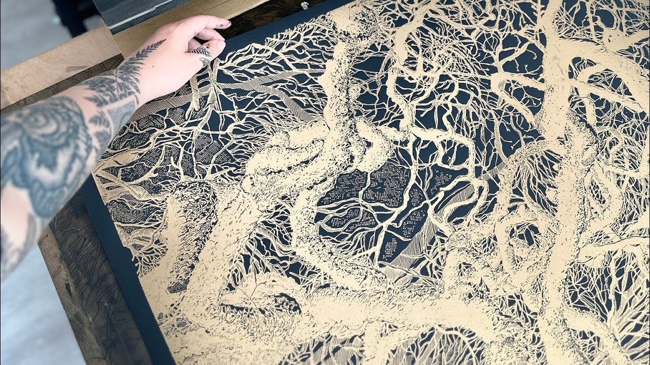 Printing Golden Roots Large Linocut Print