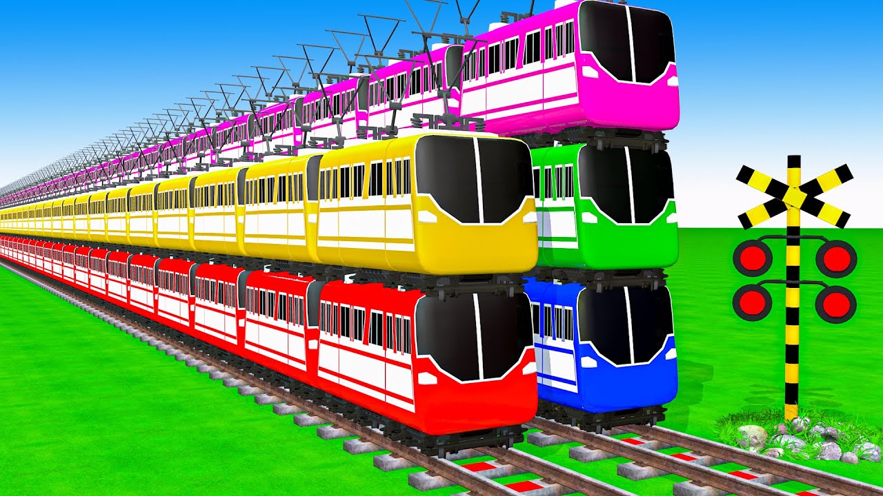 【踏切アニメ】あぶない電車 空中 6 Trains Climbing Pynamid 2025 🚦 Fumikiri 3D Railroad Crossing Animation #1million