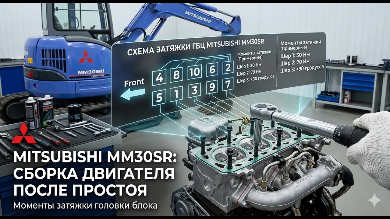Экскаватор митсубиси. Сборка двигателя и первый запуск. 