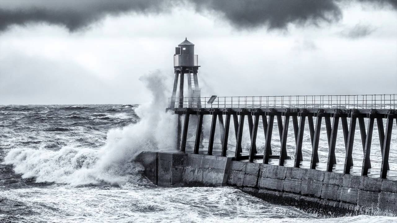 Whitby Piers In Winter Storms - Winter 2015 / 16