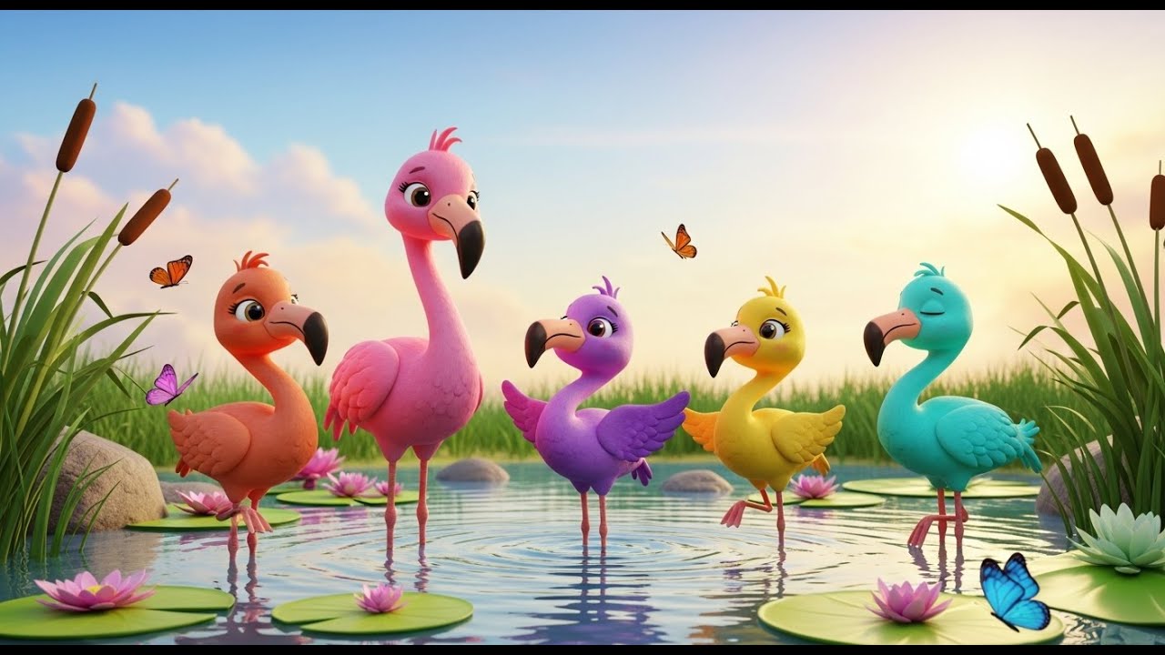 Cinco Pequeños Flamencos de Pie | Canciones de Aves y Equilibrio para Niños