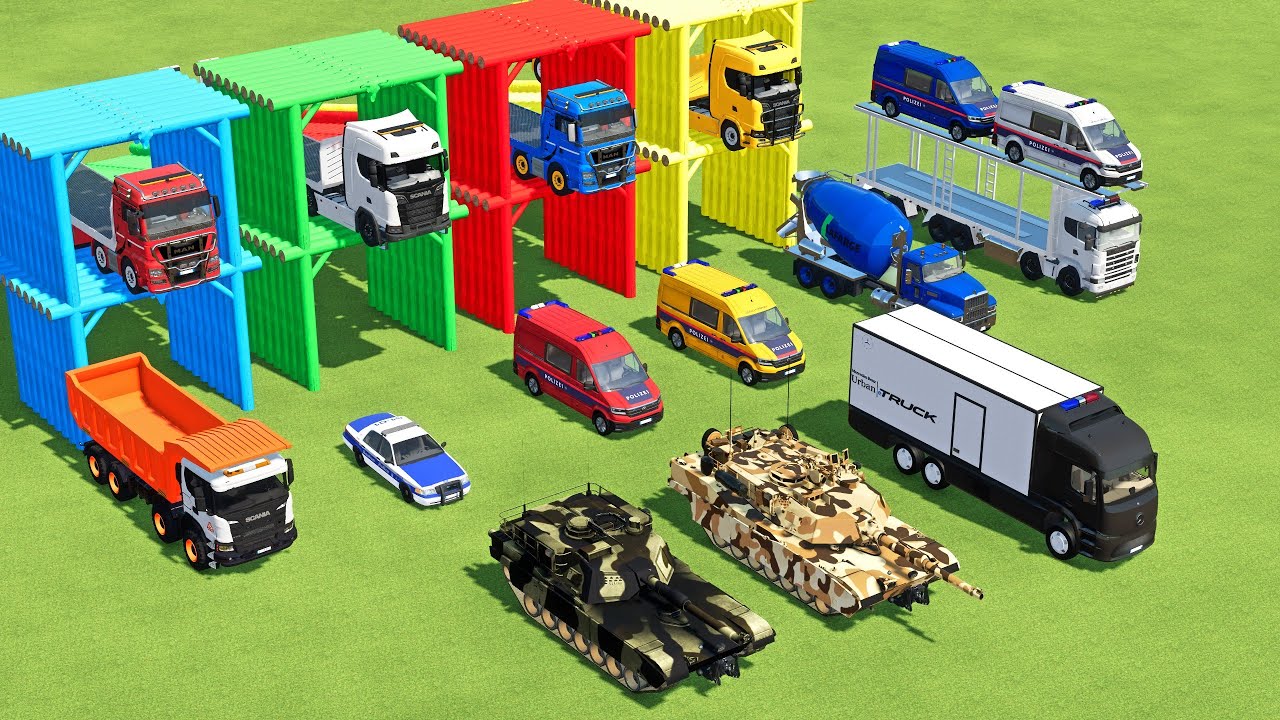 MILITARY TANK, MACK PINNACLE MIXER, SCANIA DUMP TRUCK & etc TRANSPORTING TO NEW GARAGE WITH TRUCK