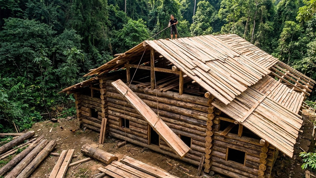 Stacking Wooden Planks to Build the Cabin Roof EP4