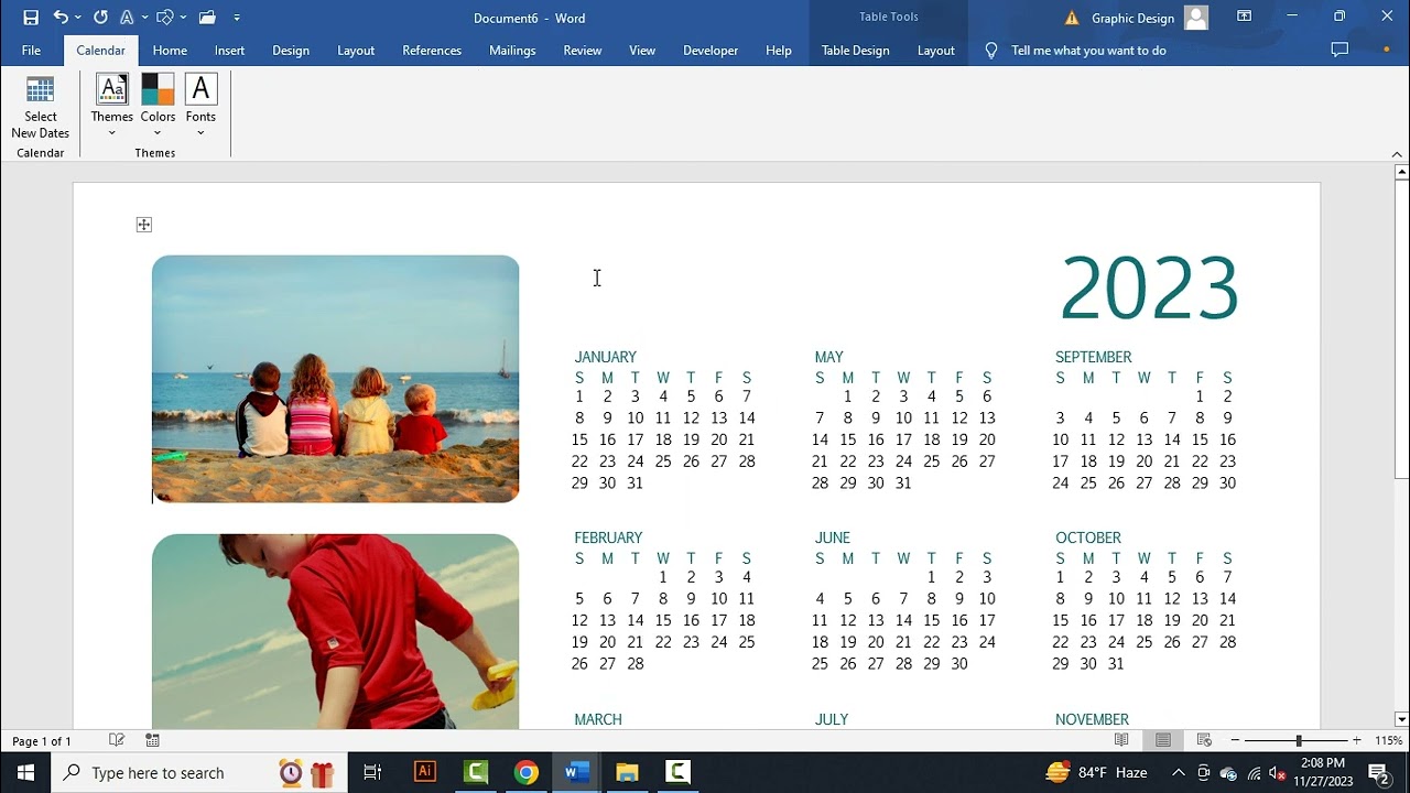 how to create a calendar in word doc with multiple months