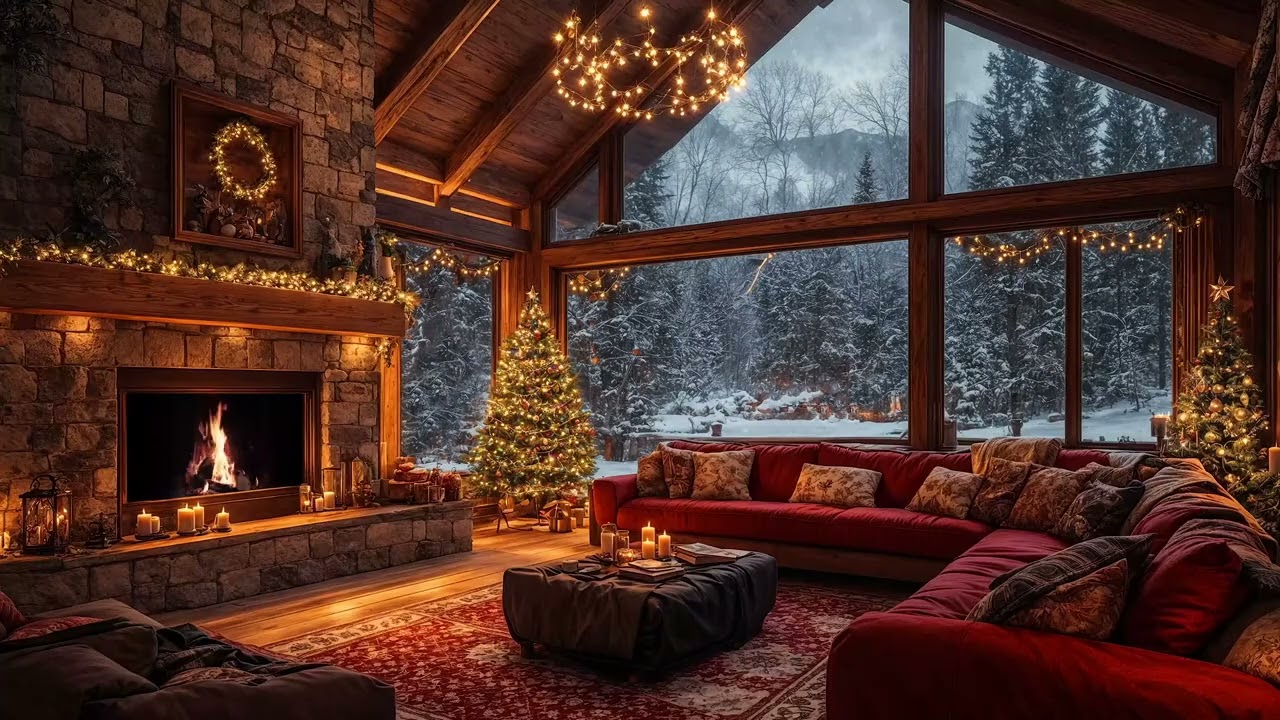 Cozy Fireplace with Piano Christmas Music