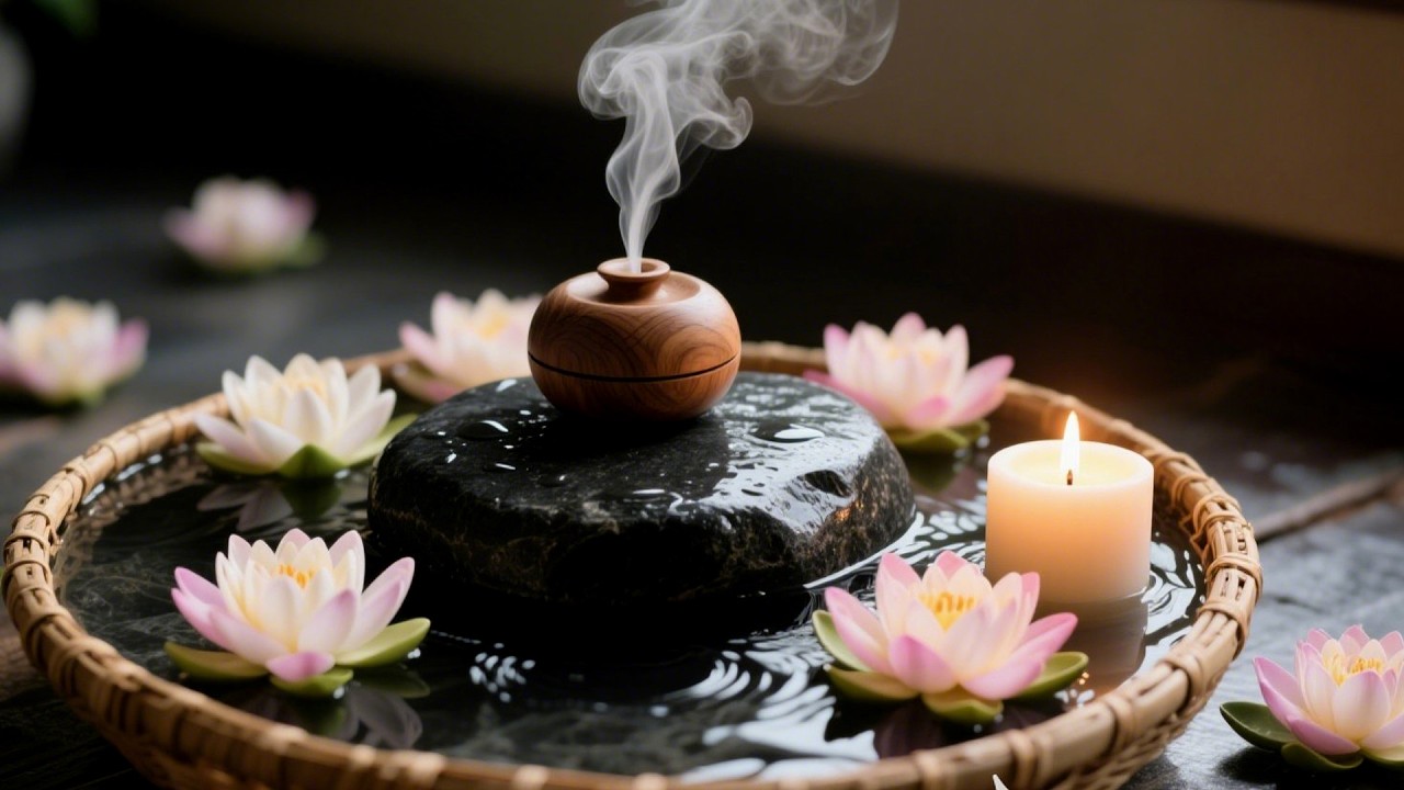 SPA RELAXATION MUSIC WITH FLOWING WATER AND GENTLE PIANO