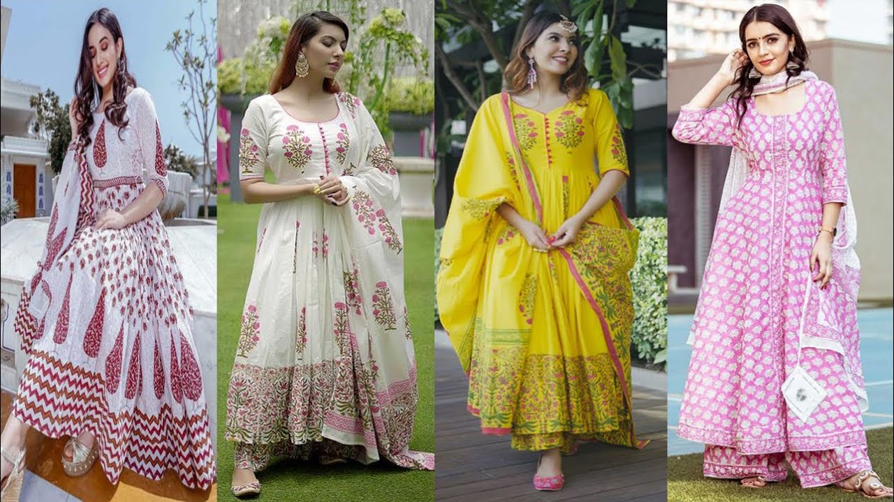 2023 Printed Cotton Anarkali Dress Designs, Beautiful Hand Block Printed Kurti Design ideas
