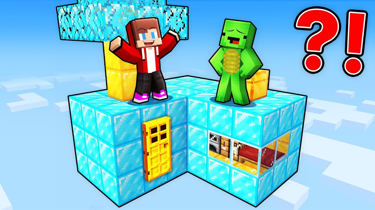 Mikey and JJ Survive on a Diamond Block in Minecraft (Maizen)