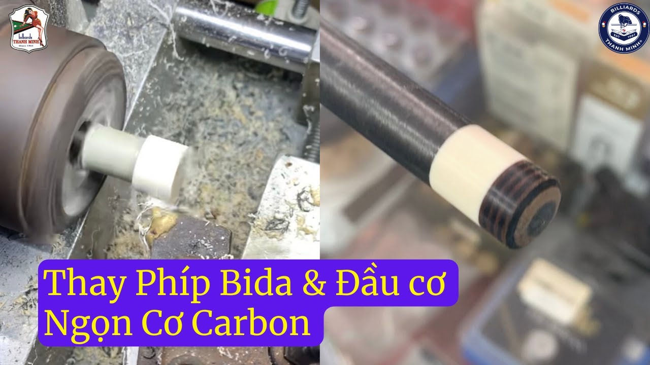 Thay phip và Đầu cơ bida cho ngọn Carbon ( How to install a cue tip in carbon ) | Bida Thanh Minh